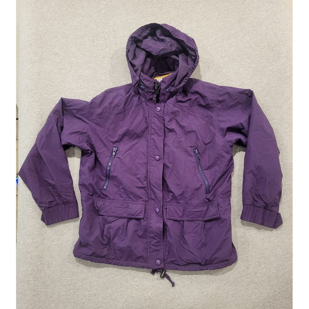 LL Bean Vintage Woman's Purple Windbreaker Jacket Removable Hood Full Zip Small‎
